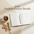 2026 Student Planner Bundle – cozy flat lay with open planner, tea, and dried flowers